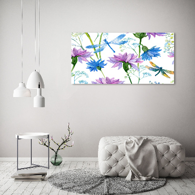 Schilderij op canvas Bloemen en libellen