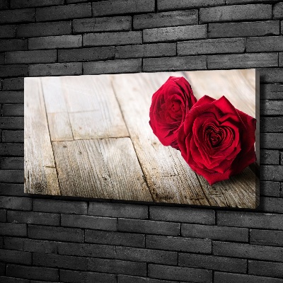 Canvas schilderij Rozen op hout