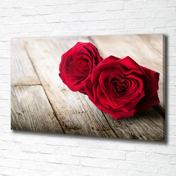 Canvas schilderij Rozen op hout