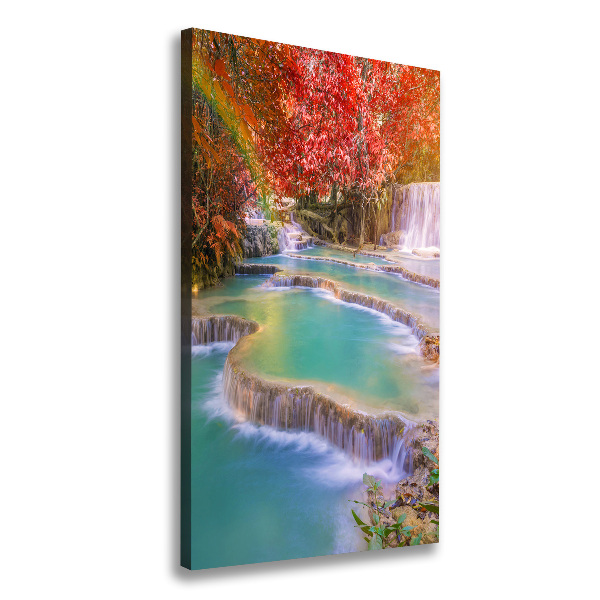 Verticaal canvasschilderij Waterval in de herfst