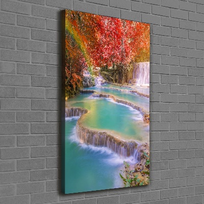 Verticaal canvasschilderij Waterval in de herfst