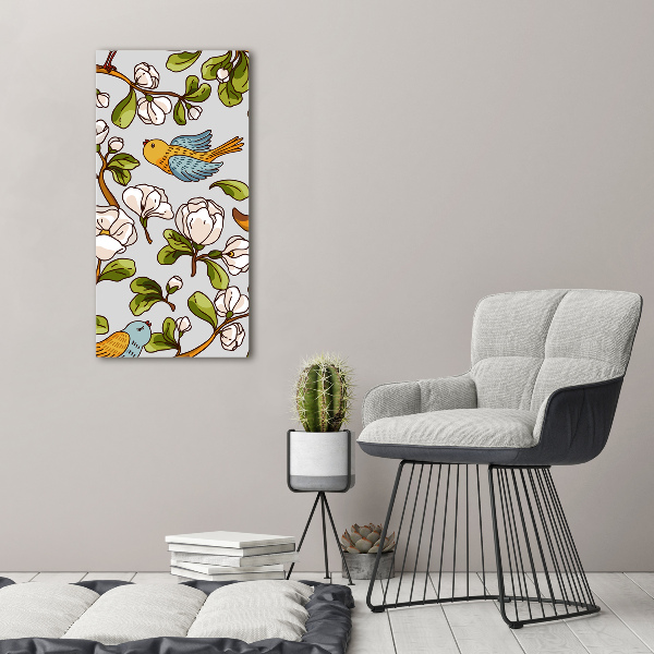 Verticaal schilderij op canvas Vogels en bloemen