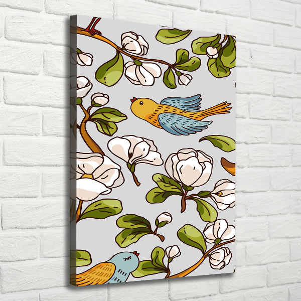 Verticaal schilderij op canvas Vogels en bloemen