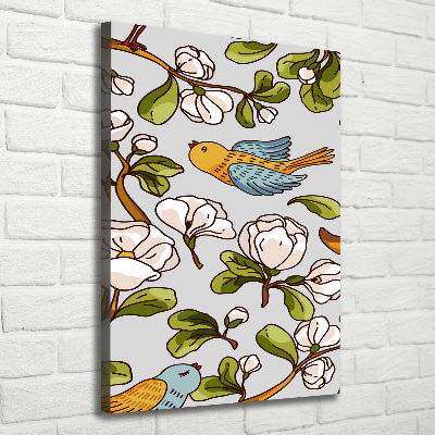 Verticaal schilderij op canvas Vogels en bloemen