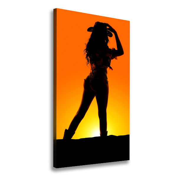 Verticale canvasfoto Silhouet van een cowgirl