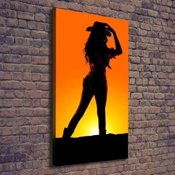 Verticale canvasfoto Silhouet van een cowgirl