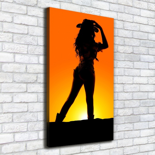Verticale canvasfoto Silhouet van een cowgirl