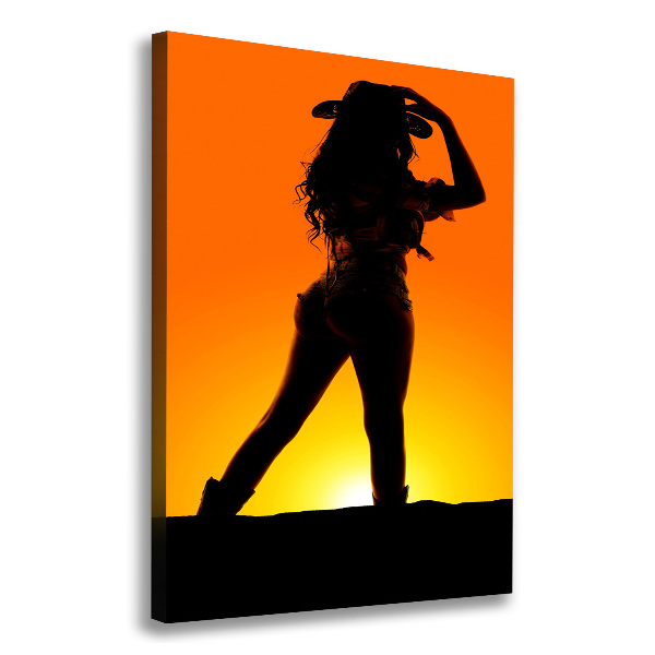 Verticale canvasfoto Silhouet van een cowgirl