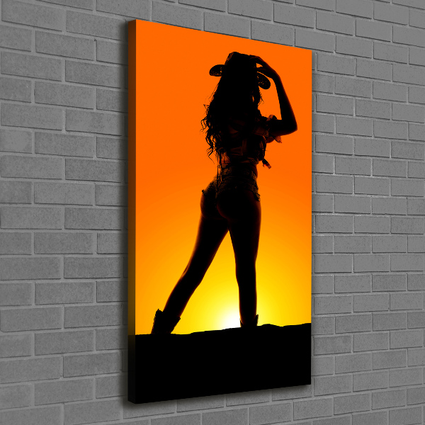 Verticale canvasfoto Silhouet van een cowgirl