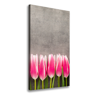Verticaal canvasschilderij Roze tulpen