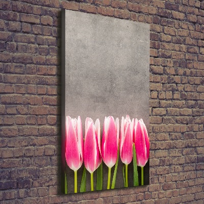 Verticaal canvasschilderij Roze tulpen