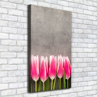 Verticaal canvasschilderij Roze tulpen