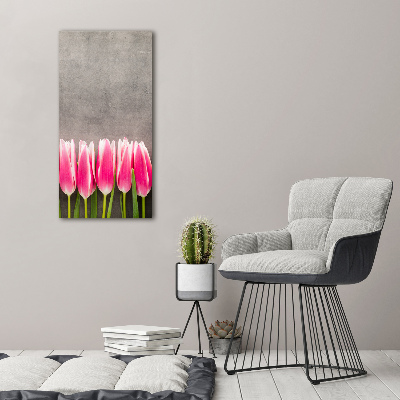 Verticaal canvasschilderij Roze tulpen
