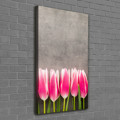 Verticaal canvasschilderij Roze tulpen