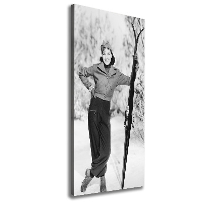 Verticale foto op canvas Vrouw met ski's