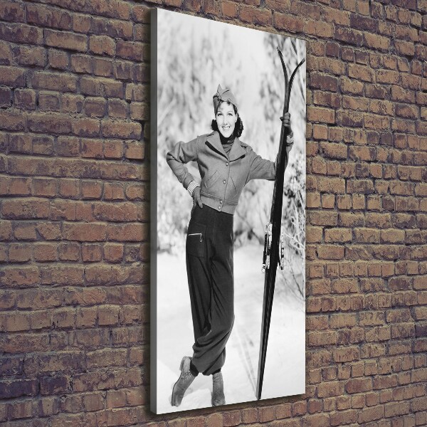 Verticale foto op canvas Vrouw met ski's