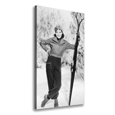 Verticale foto op canvas Vrouw met ski's