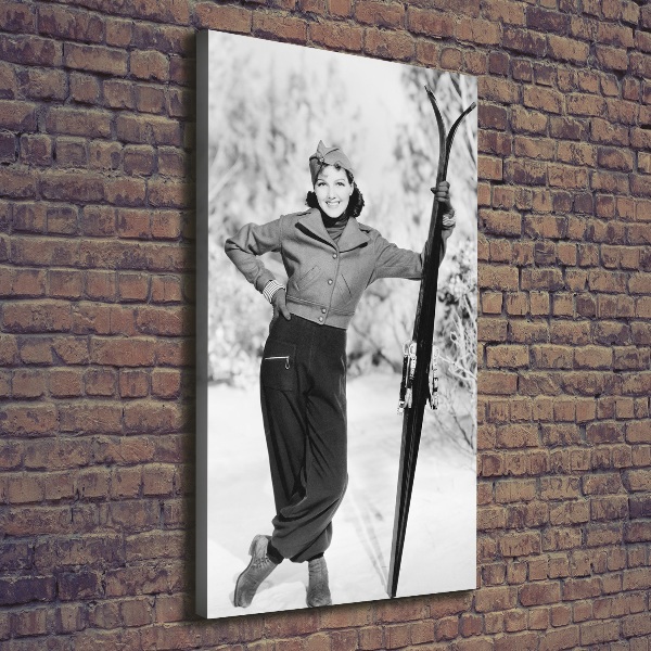 Verticale foto op canvas Vrouw met ski's