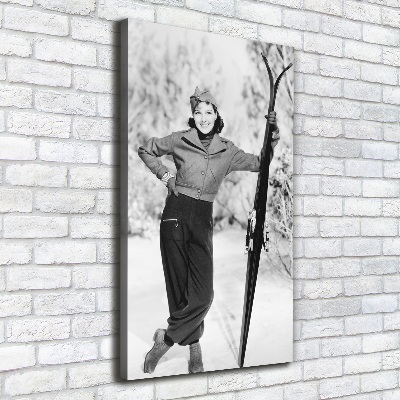Verticale foto op canvas Vrouw met ski's