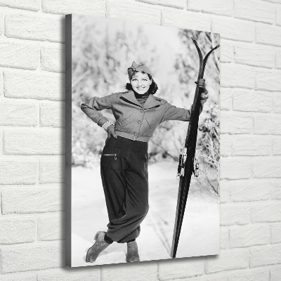Verticale foto op canvas Vrouw met ski's