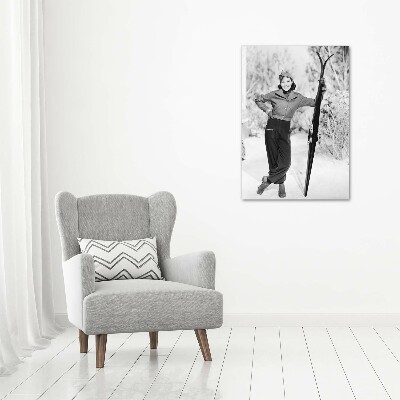 Verticale foto op canvas Vrouw met ski's