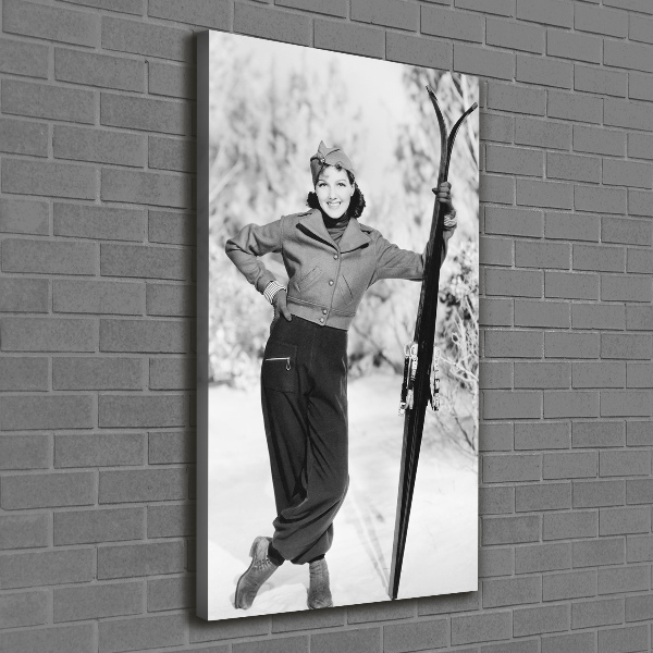 Verticale foto op canvas Vrouw met ski's