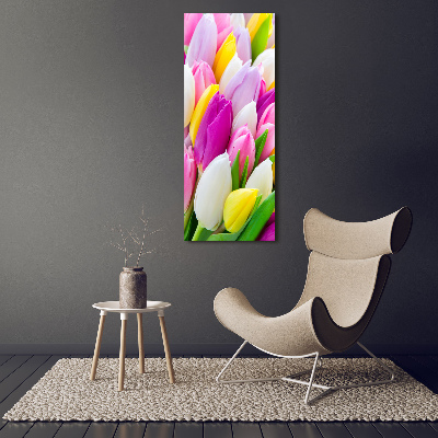 Verticaal schilderij op canvas Kleurrijke tulpen