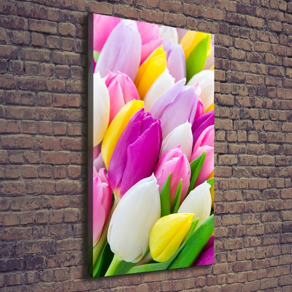 Verticaal schilderij op canvas Kleurrijke tulpen