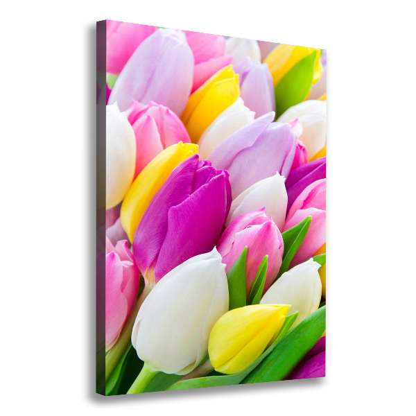 Verticaal schilderij op canvas Kleurrijke tulpen