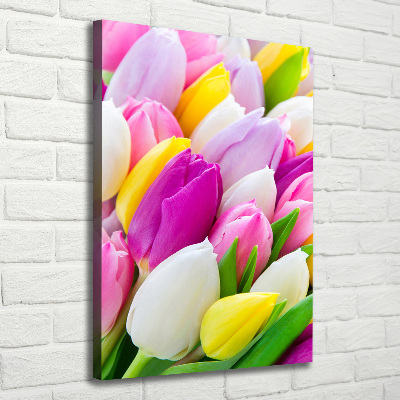 Verticaal schilderij op canvas Kleurrijke tulpen