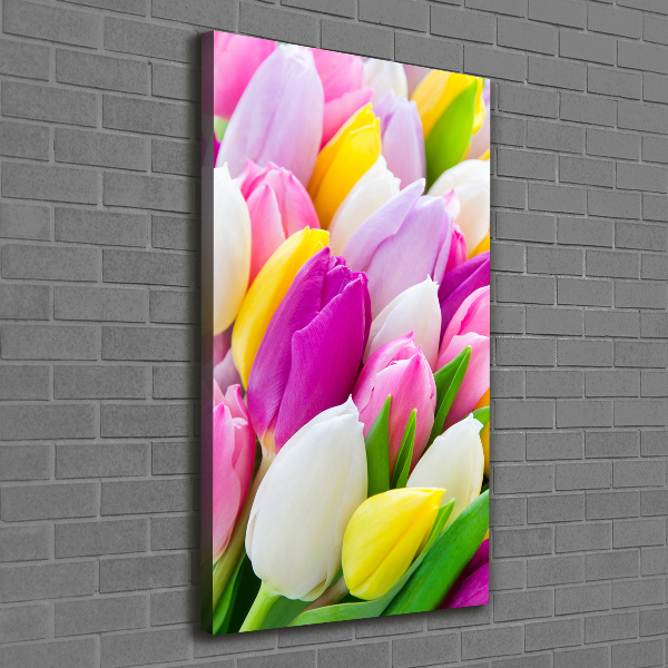 Verticaal schilderij op canvas Kleurrijke tulpen