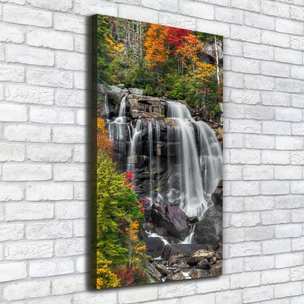 Verticaal schilderij op canvas Waterval in de herfst
