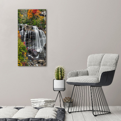 Verticaal schilderij op canvas Waterval in de herfst