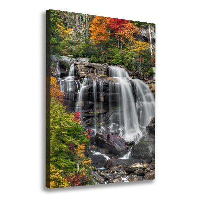 Verticaal schilderij op canvas Waterval in de herfst