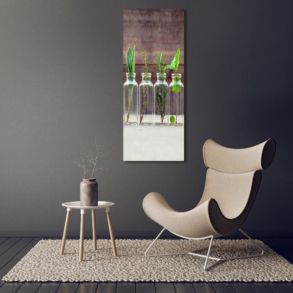 Verticaal schilderij op canvas Kruiden in potjes
