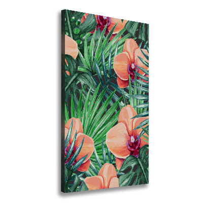 Verticaal schilderij op canvas Orchideeën en palmbomen