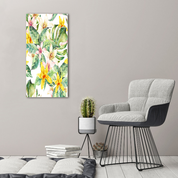 Verticaal schilderij op canvas Tropische bloemen
