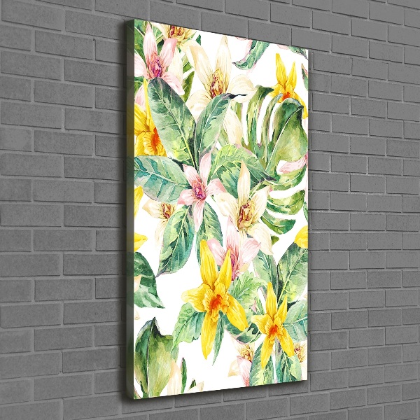 Verticaal schilderij op canvas Tropische bloemen