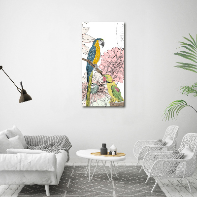 Verticaal canvasschilderij Papegaaien en bloemen