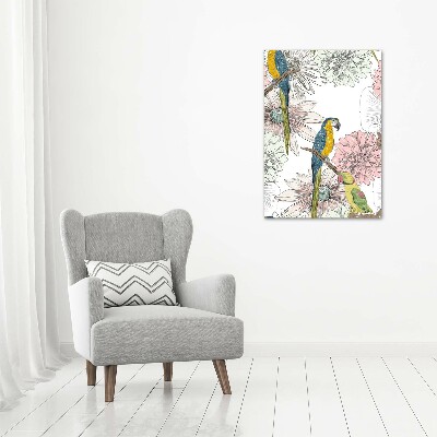 Verticaal canvasschilderij Papegaaien en bloemen