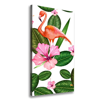 Verticaal schilderij op canvas Flamingo's en bloemen