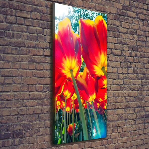 Verticaal canvasschilderij Rode tulpen