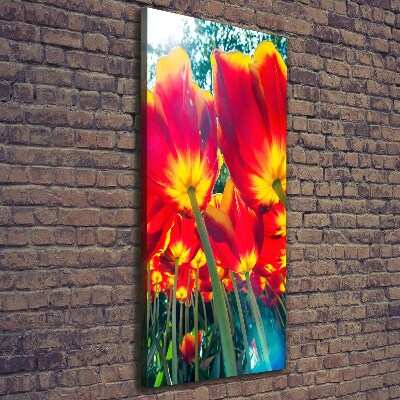 Verticaal canvasschilderij Rode tulpen
