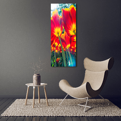 Verticaal canvasschilderij Rode tulpen