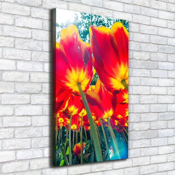 Verticaal canvasschilderij Rode tulpen