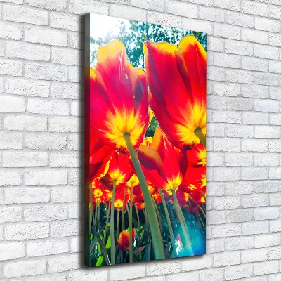 Verticaal canvasschilderij Rode tulpen