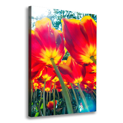 Verticaal canvasschilderij Rode tulpen