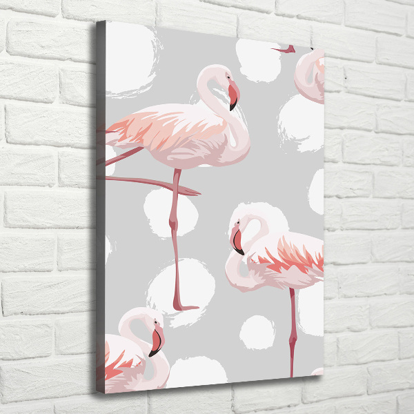 Verticale foto op canvas Flamingo's en stippen