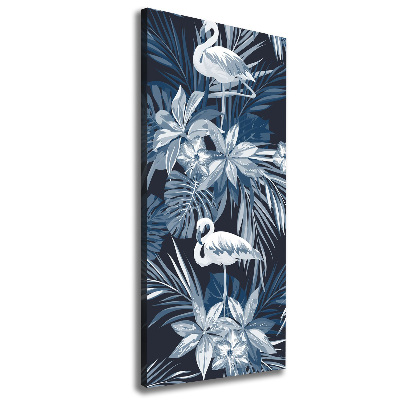 Verticale canvasfoto Bloemen en flamingo's