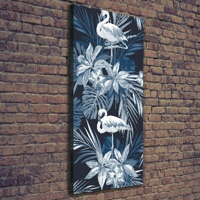 Verticale canvasfoto Bloemen en flamingo's